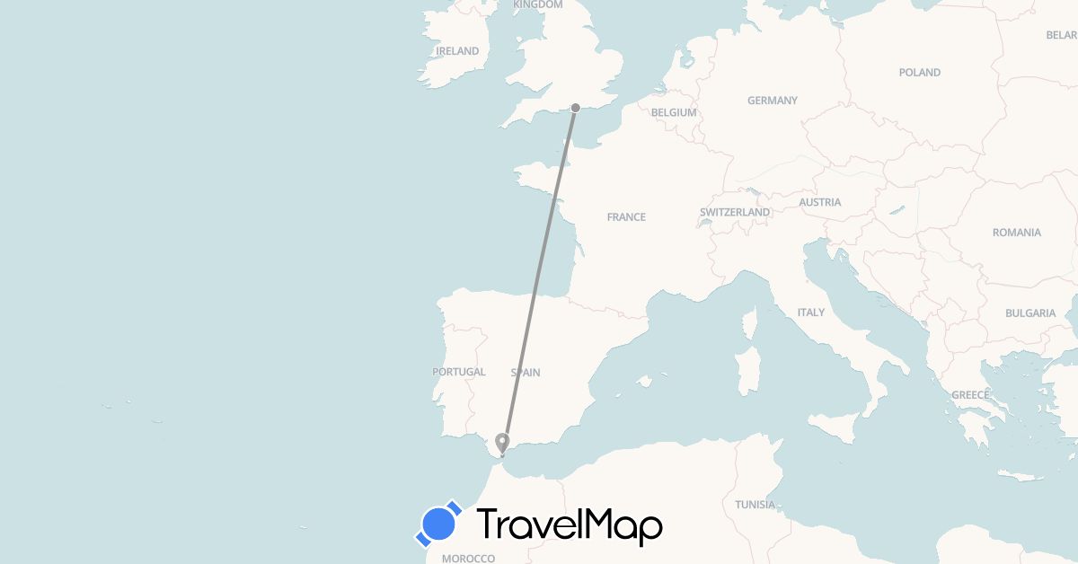 TravelMap itinerary: driving, plane in United Kingdom, Gibraltar (Europe)